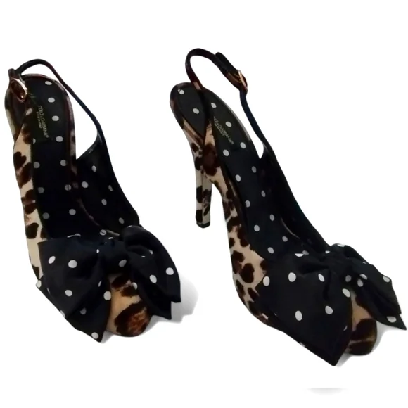 Dolce & Gabbana Polka Dot Leopard Slingback Heels Pumps 40 - Picture 5 of 9